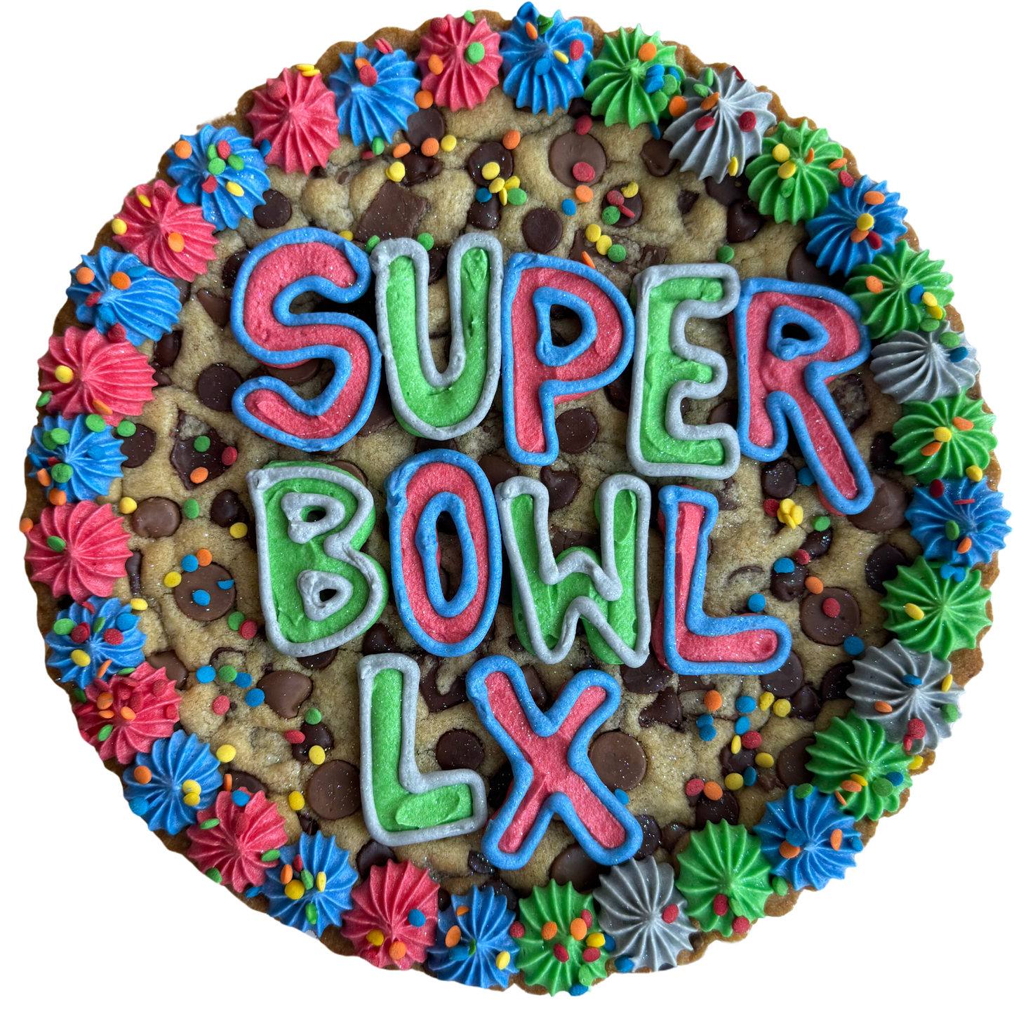 Bubble Letters Super Bowl Cookie Cake